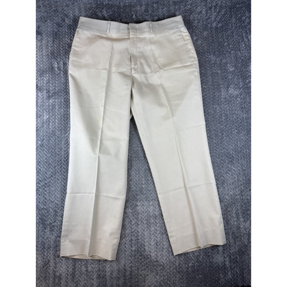 Haggar Dress Pants Mens 36x29 Beige High Rise Cotton Career Formal Wrinkle Free